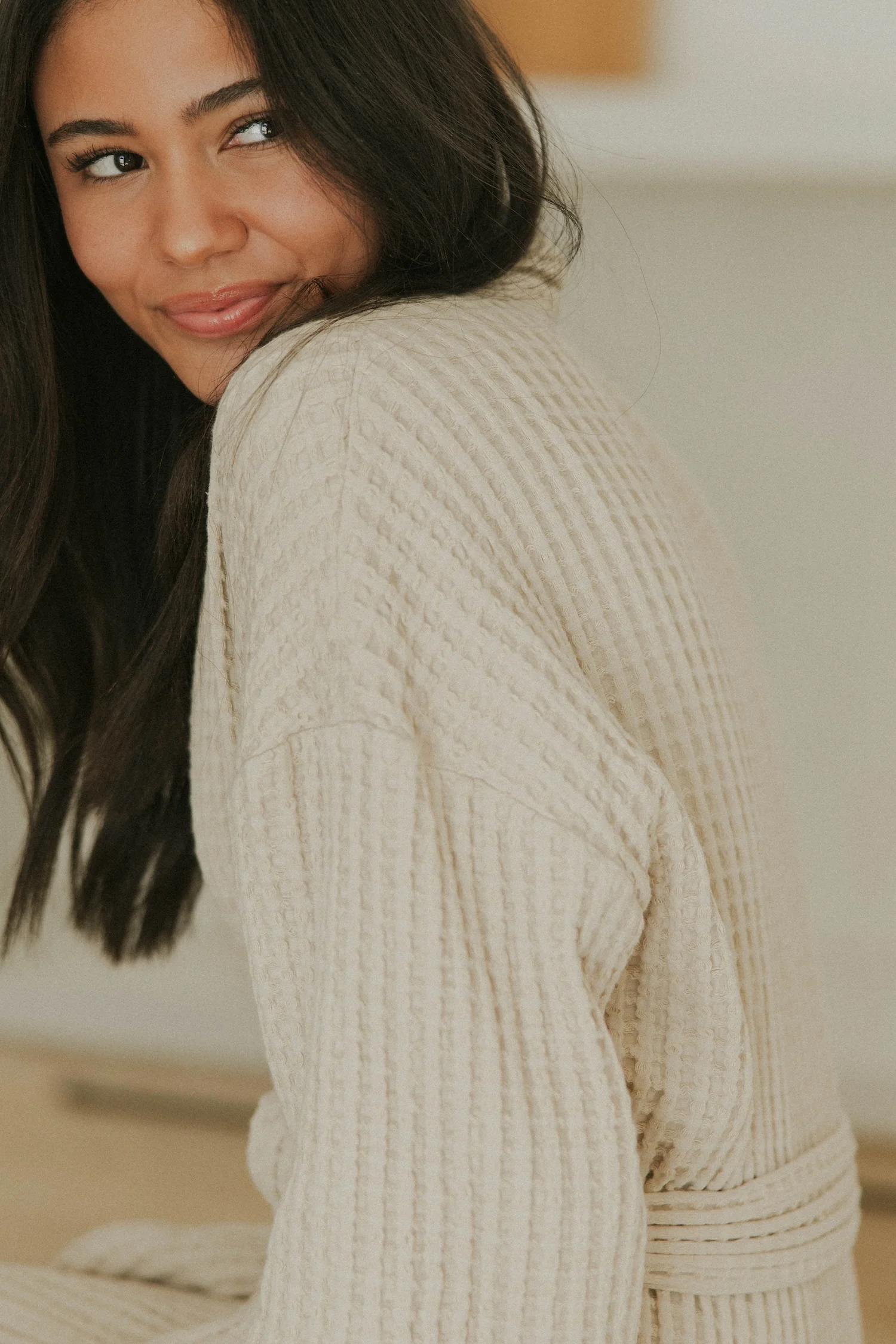 Haven Waffle Knit Robe | Almond - Image 3
