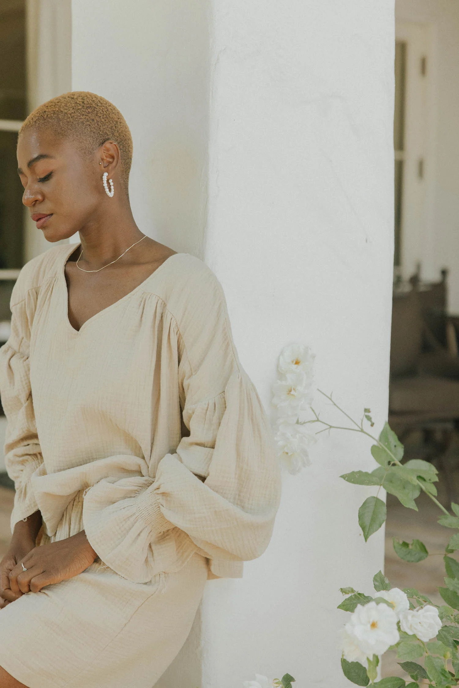 Tulum Top in Oat | Long Sleeve Muslin Top - Image 3