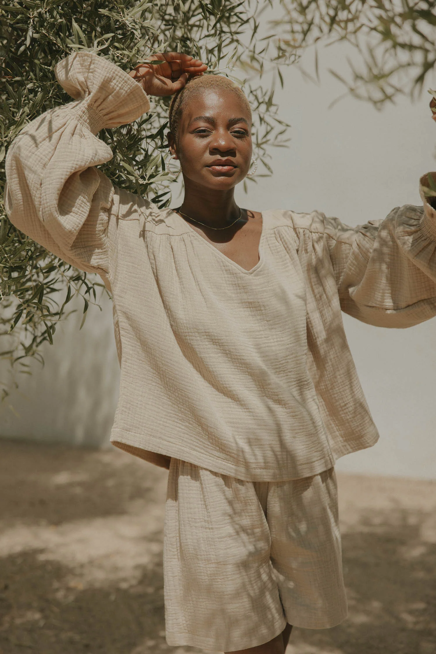 Tulum Top in Oat | Long Sleeve Muslin Top - Image 4