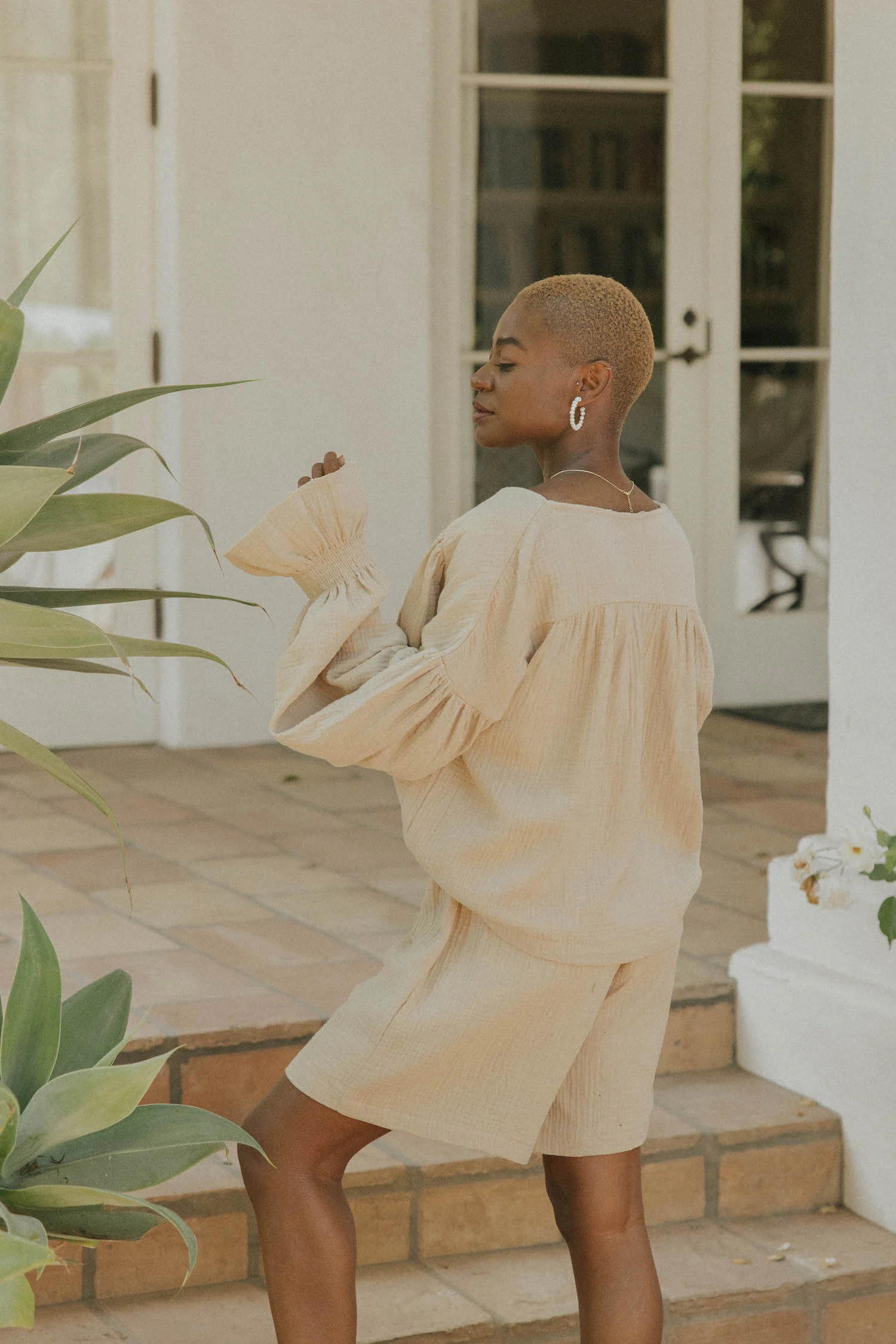 Tulum Top in Oat | Long Sleeve Muslin Top - Image 5
