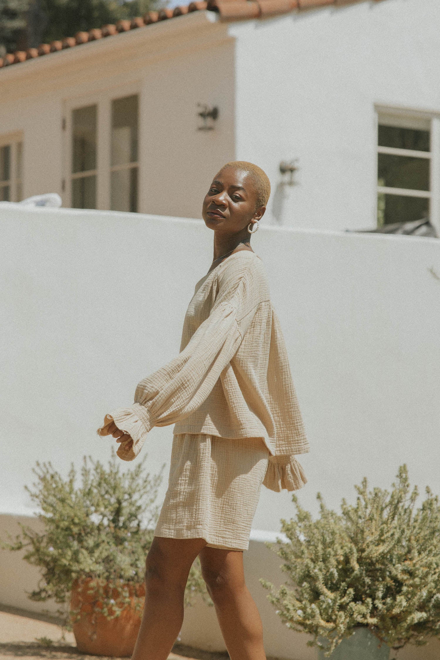 Tulum Top in Oat | Long Sleeve Muslin Top - Image 6