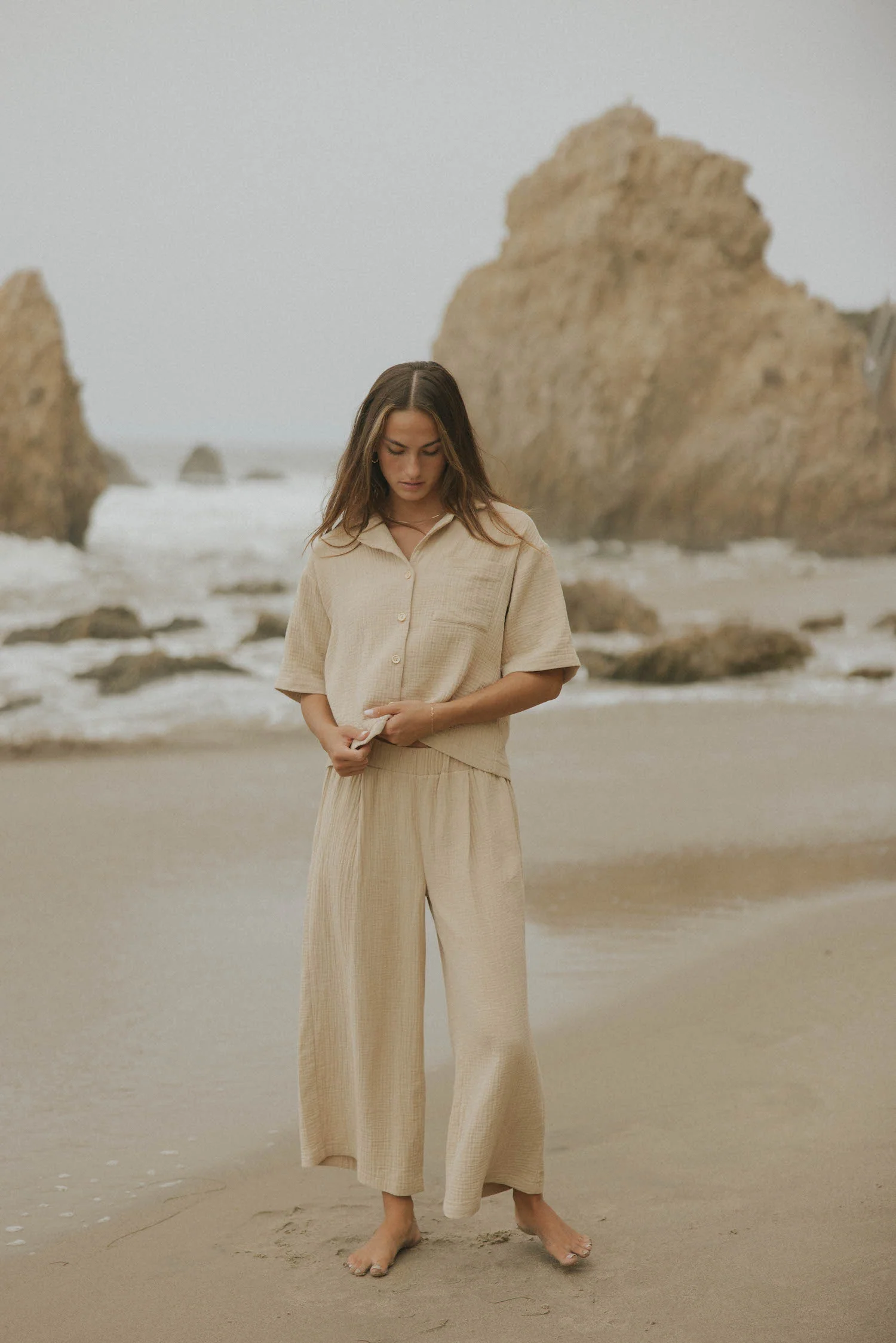 Carmen Top in Oat | Gauze Button Down Top - Image 3