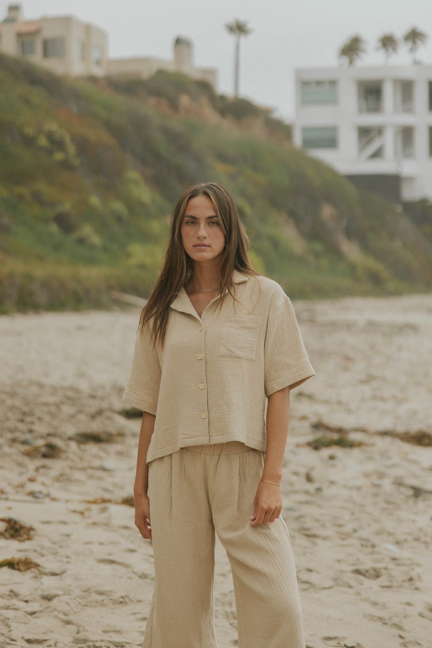 Carmen Top in Oat | Gauze Button Down Top - Image 5