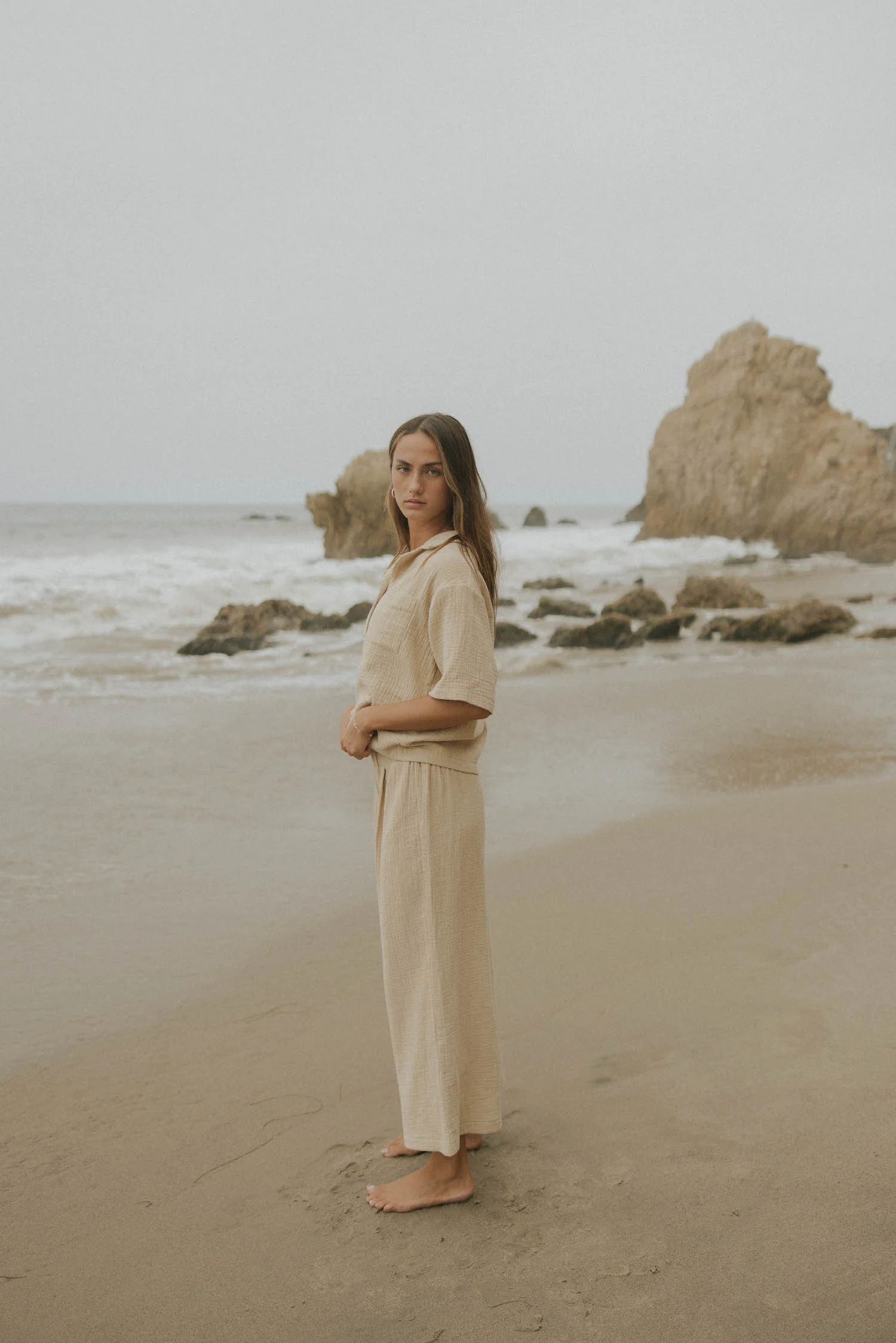 Carmen Top in Oat | Gauze Button Down Top - Image 7