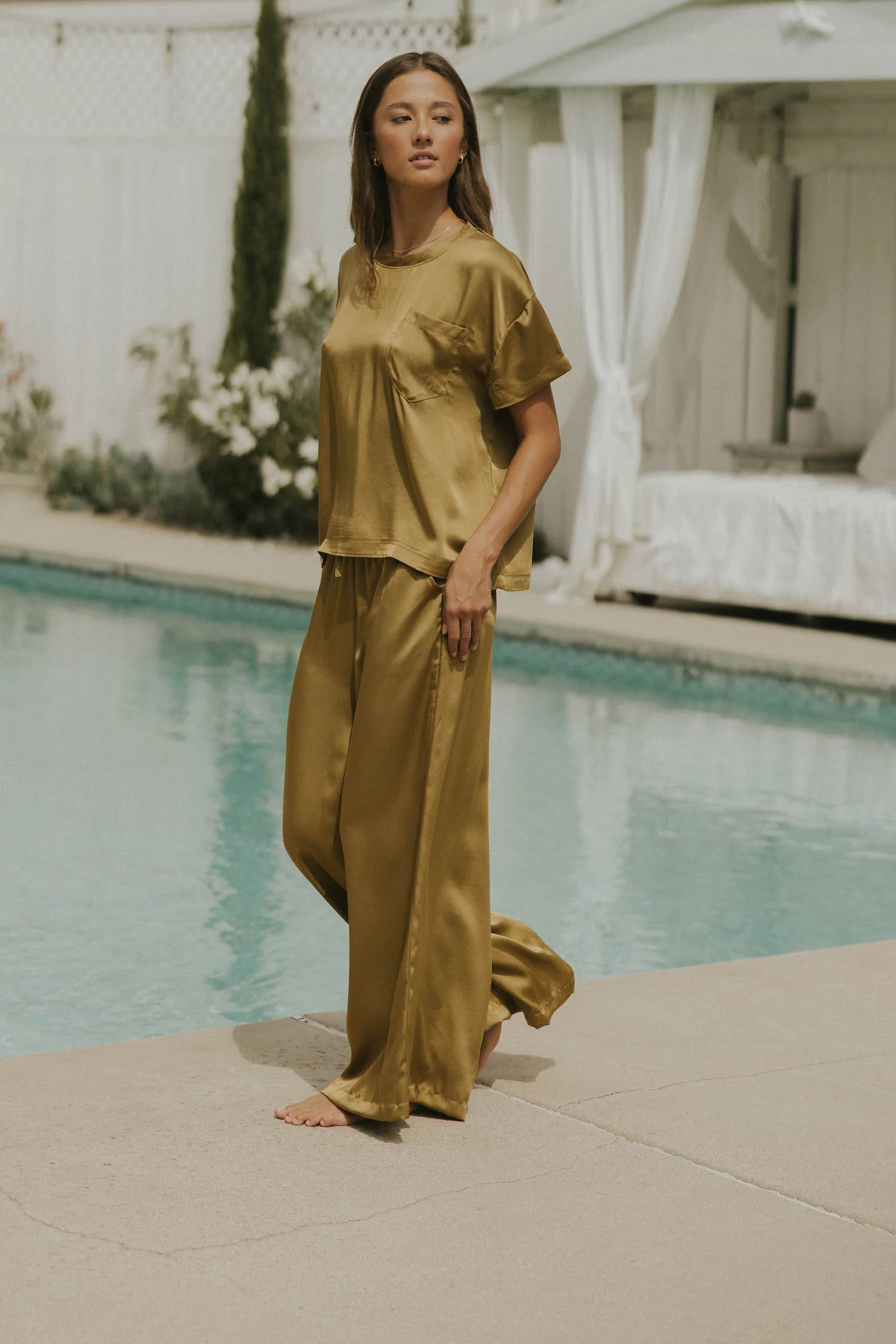Isabel Satin Sleep Pant | Moss - Image 3
