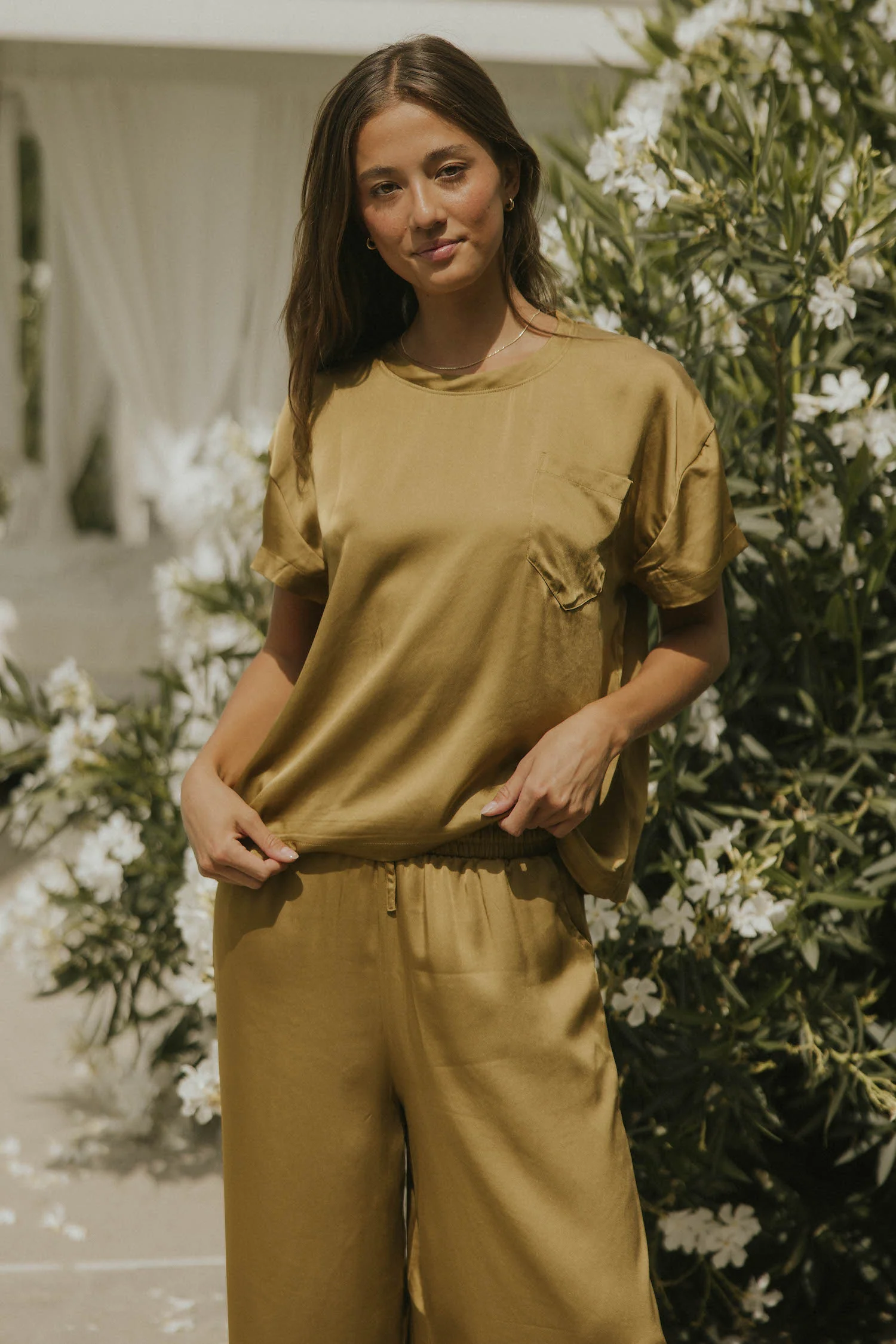Isabel Oversized Satin Top | Moss - Image 3