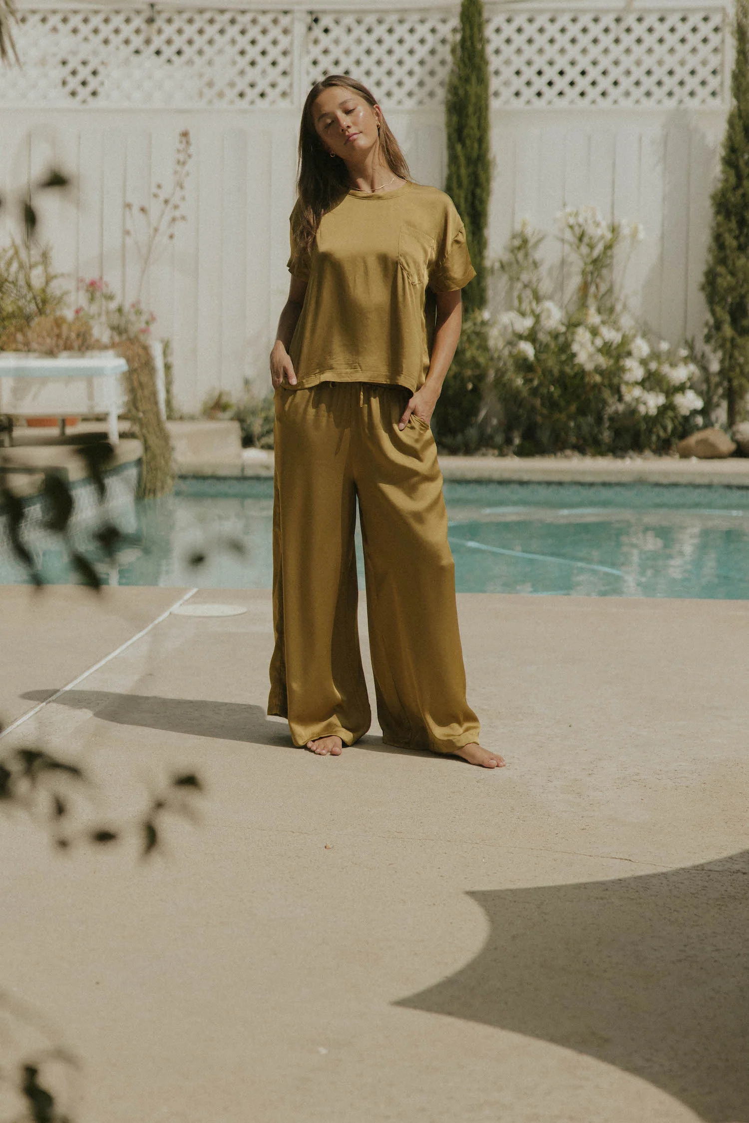 Isabel Oversized Satin Top | Moss - Image 7