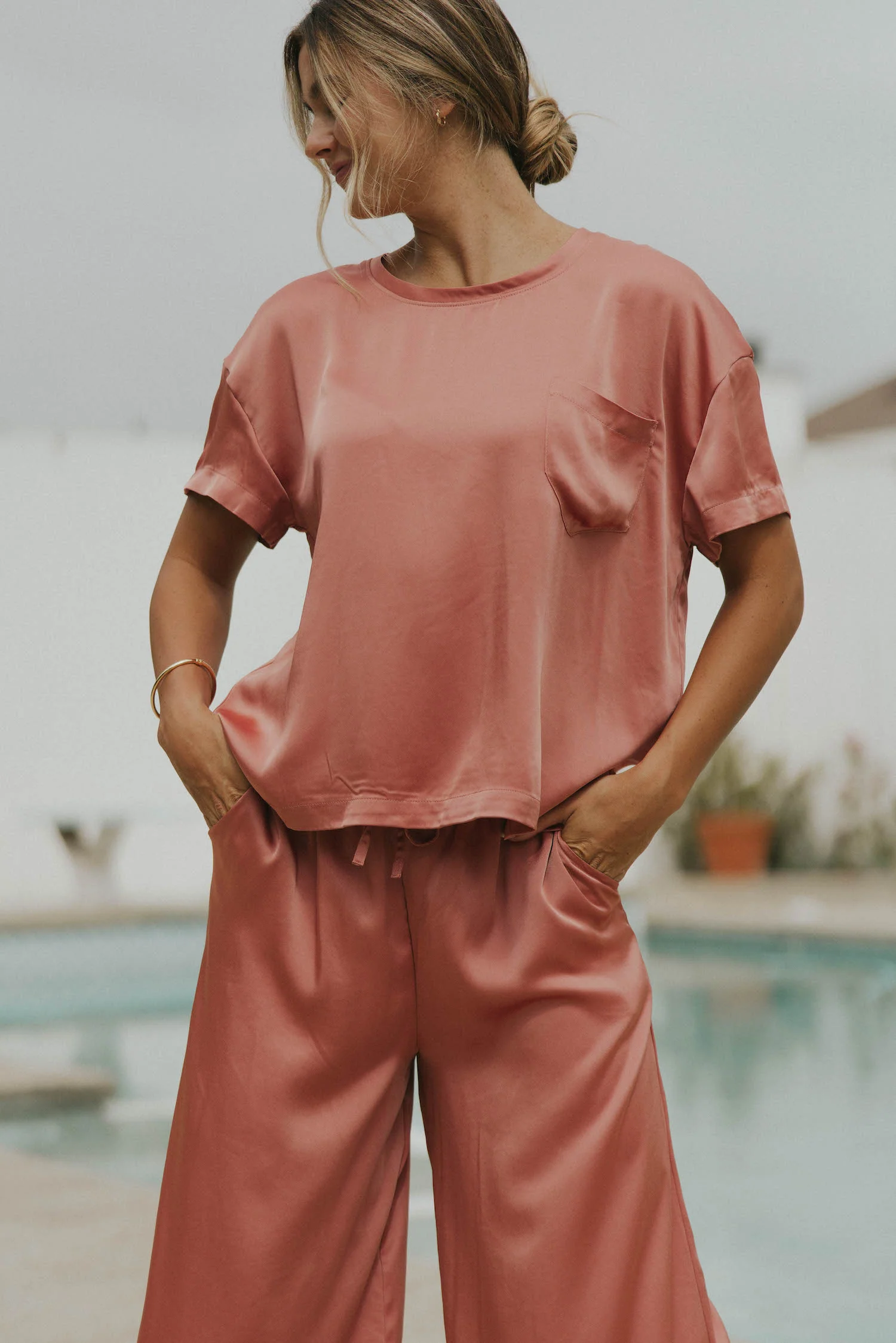 Isabel Oversized Satin Top | Rose - Image 3