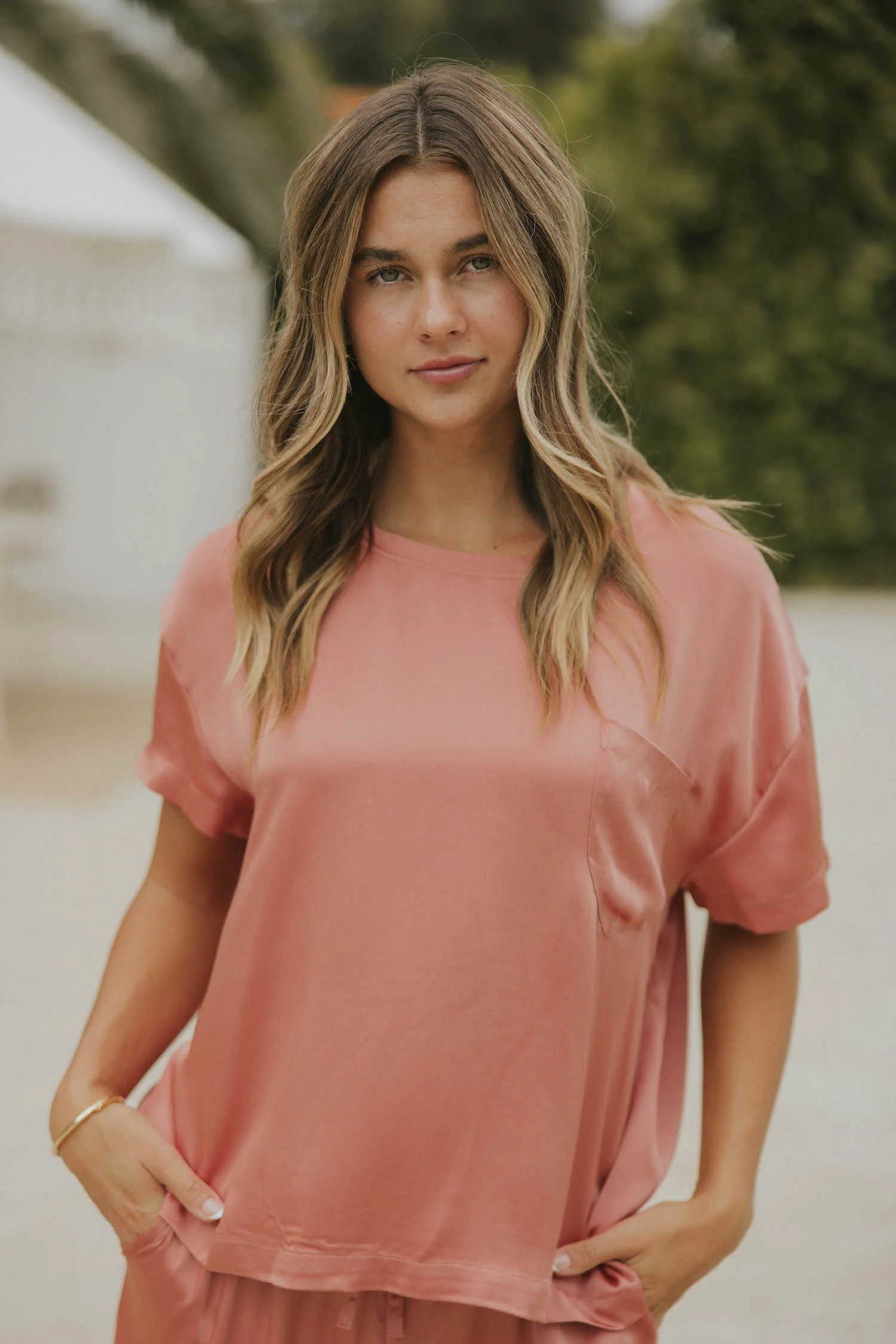 Isabel Oversized Satin Top | Rose - Image 6